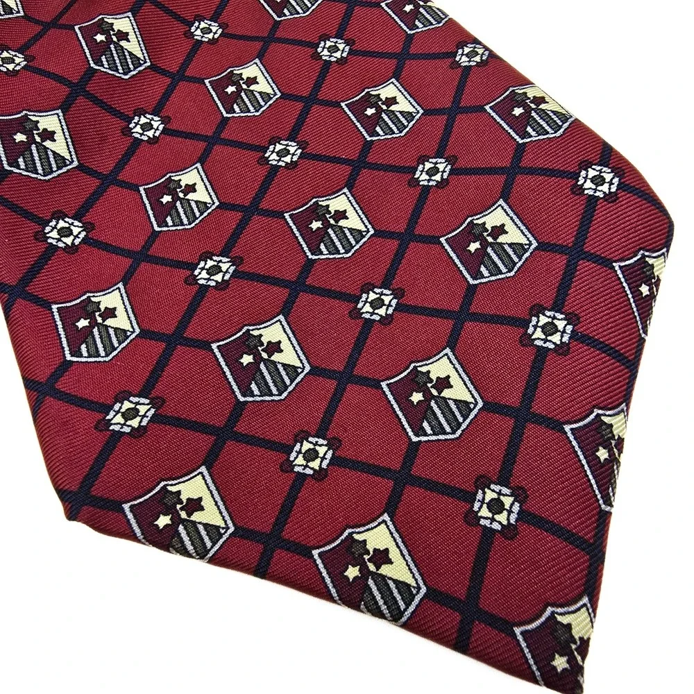 Tommy Hilfiger Mens Red Crest Lattice Silk Necktie‎ Italian Fabric Made in USA